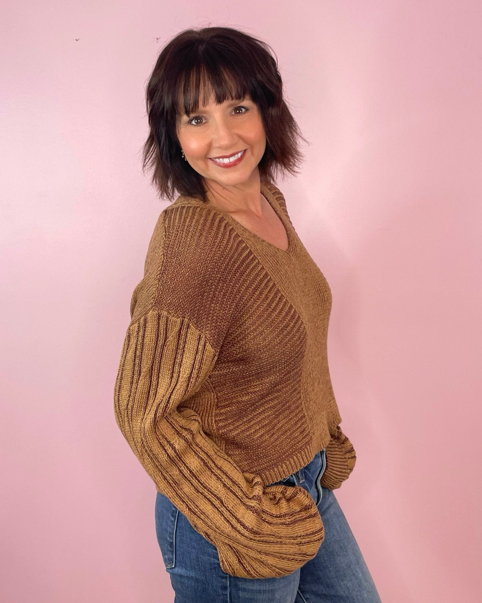 Mocha Even Better Knit Contrast Sweater - Jessi Jayne Boutique