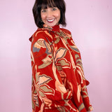 The Most Wonderful Time Of Year Rust Printed Mock Neck Long Sleeve Blouse - Jessi Jayne Boutique