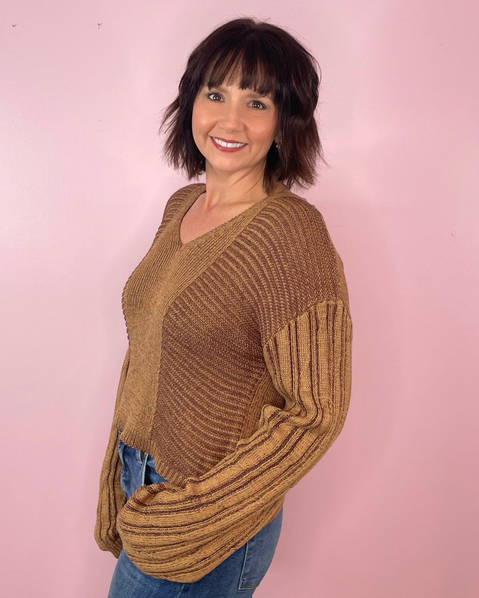 Mocha Even Better Knit Contrast Sweater - Jessi Jayne Boutique