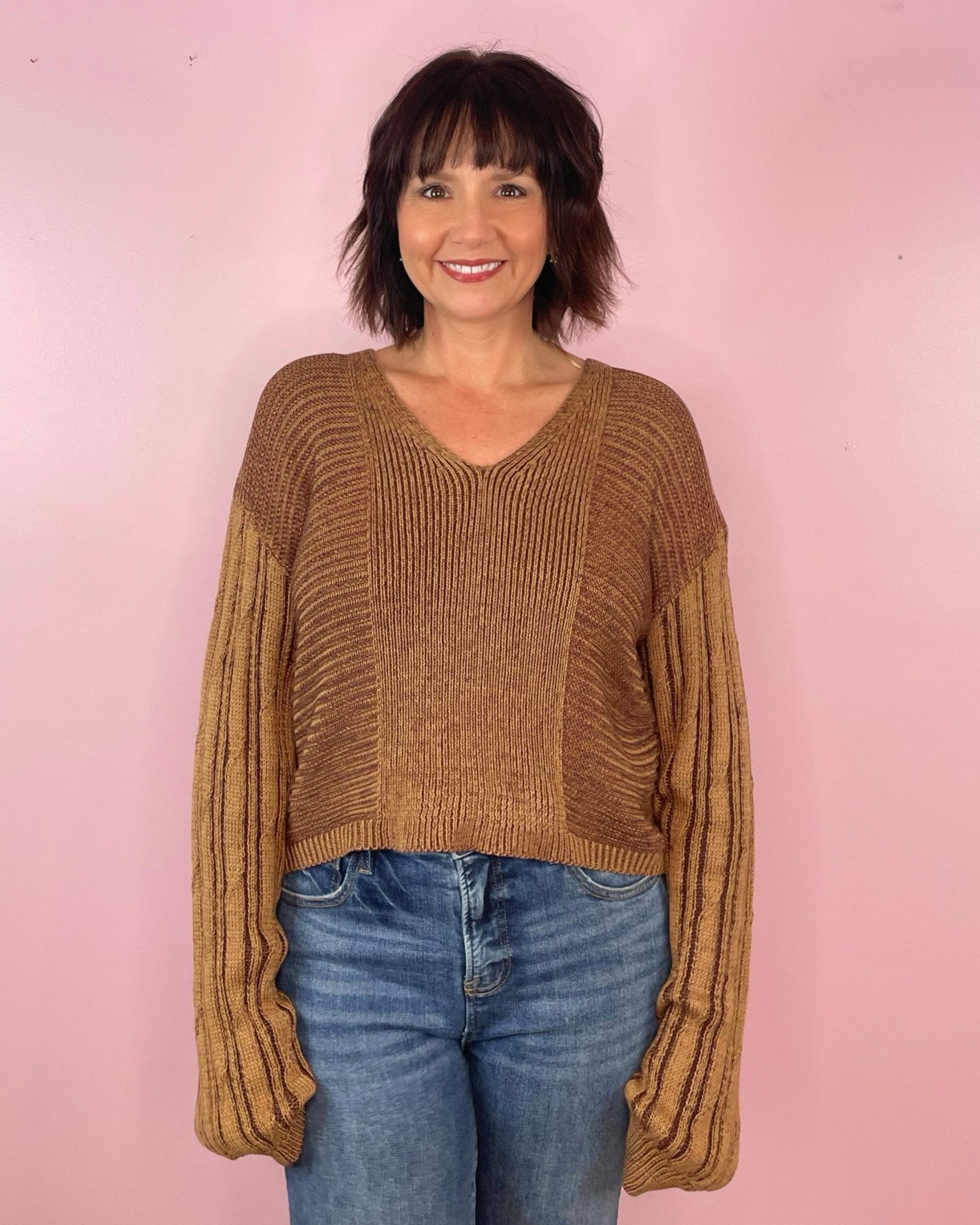 Mocha Even Better Knit Contrast Sweater - Jessi Jayne Boutique