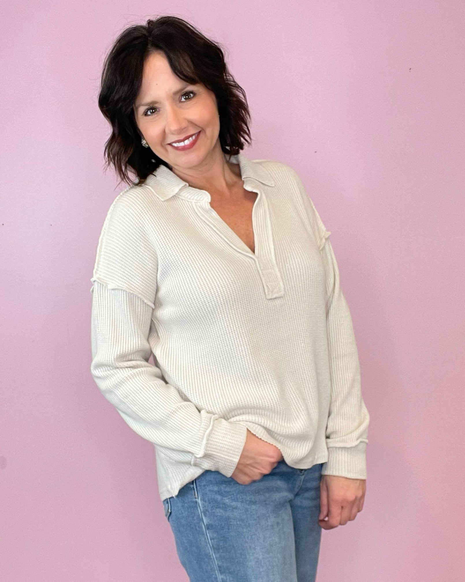 Emily Exposed Seam Collared Sweater (2 Colors) - Jessi Jayne Boutique