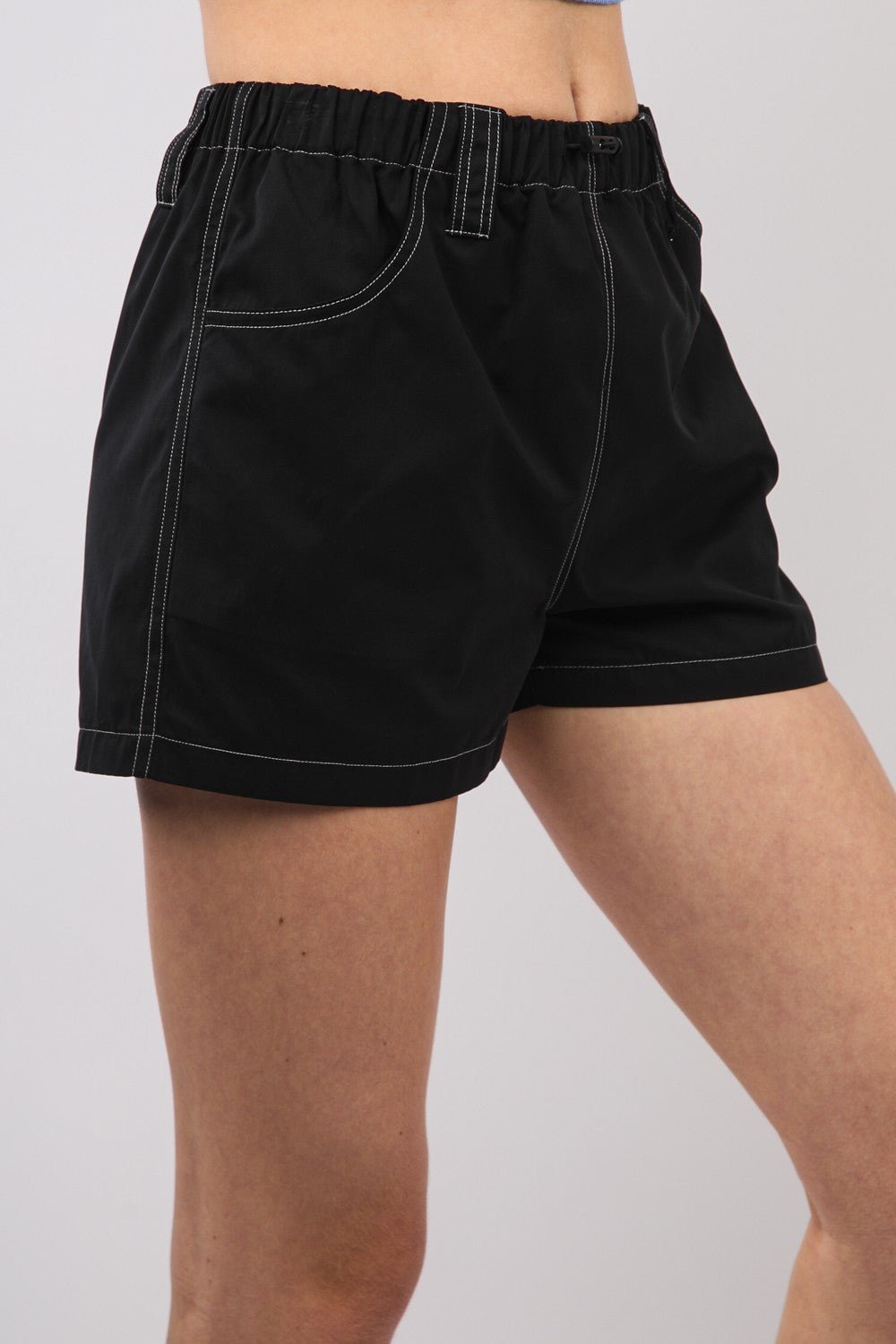 Black Utility Chic Contrast Stitch Shorts - Jessi Jayne Boutique