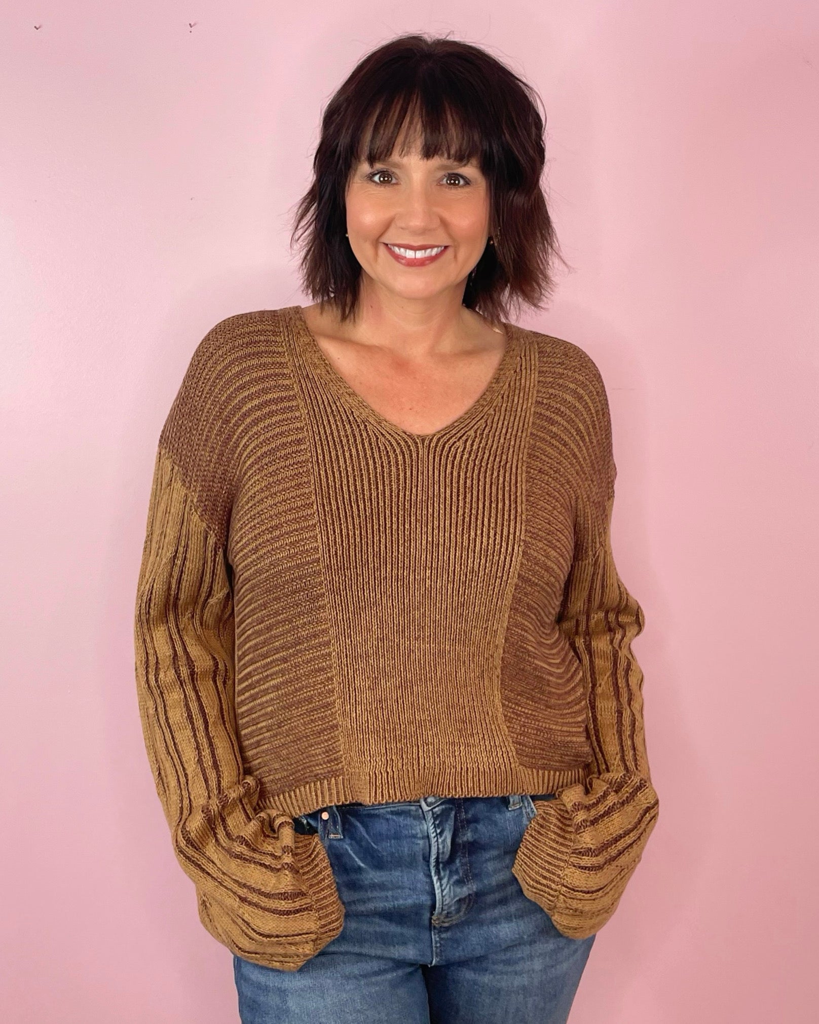 Mocha Even Better Knit Contrast Sweater - Jessi Jayne Boutique