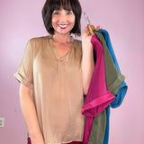 All The Pretty Places V Neck Cuff Sleeve Top (4 Colors) - Jessi Jayne Boutique