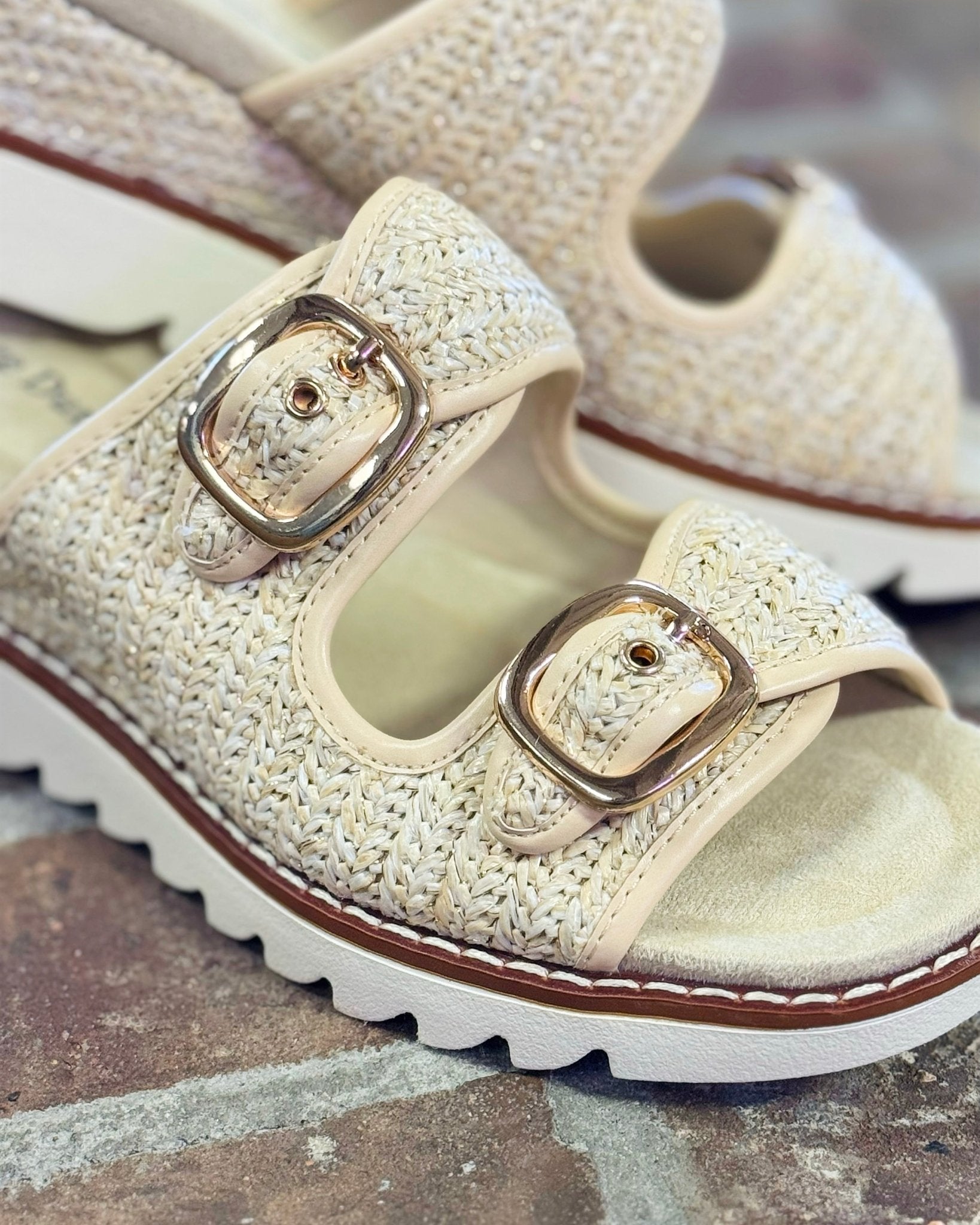 On It Gold Comb Buckle Detail Wedge Sandals - Jessi Jayne Boutique
