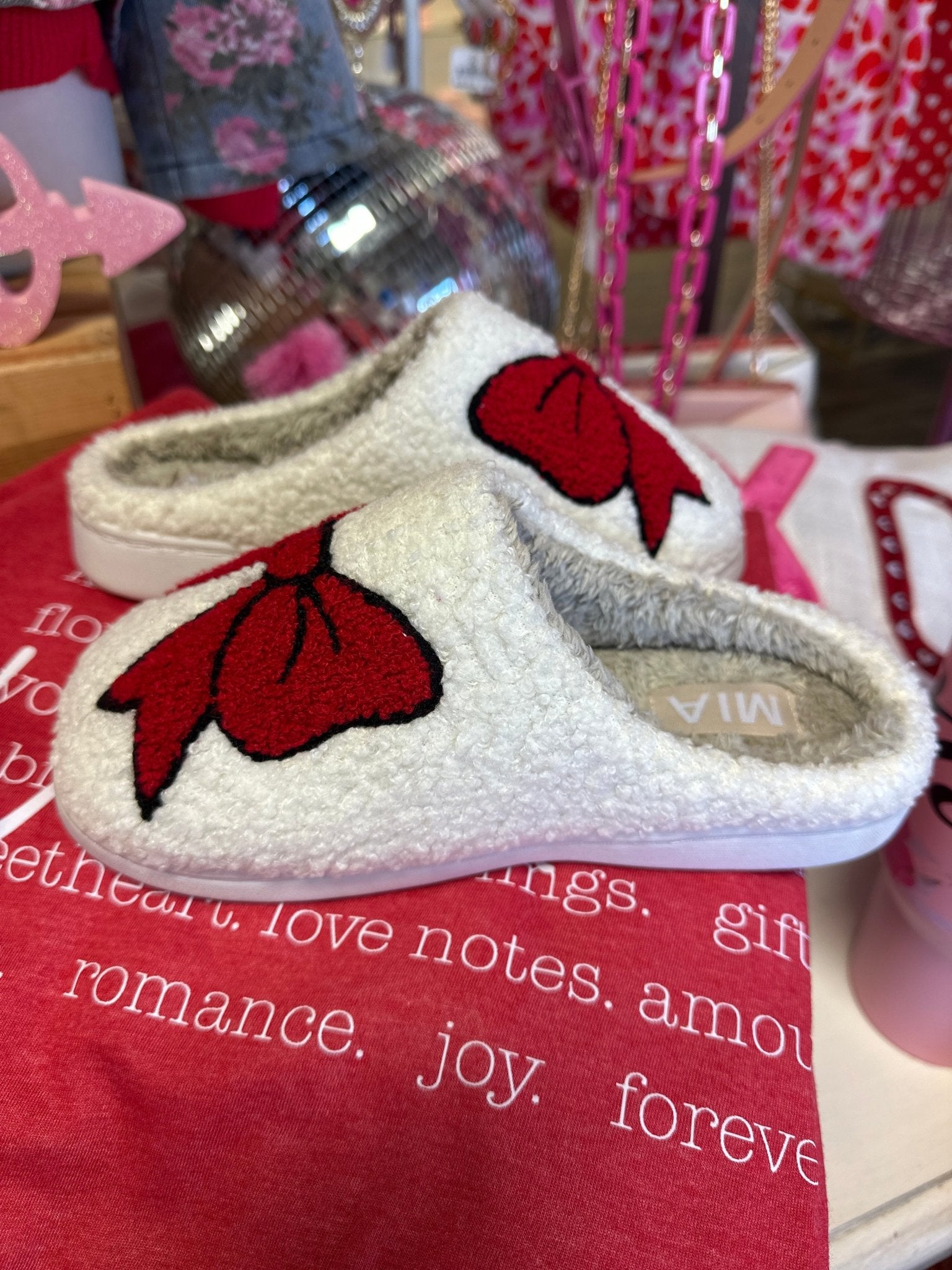 Shearl Red Bow Cozy Slippers - Jessi Jayne Boutique