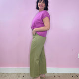 Good Evening Olive High Waist Wide Leg Patch Pocket Detail Pants - Jessi Jayne Boutique
