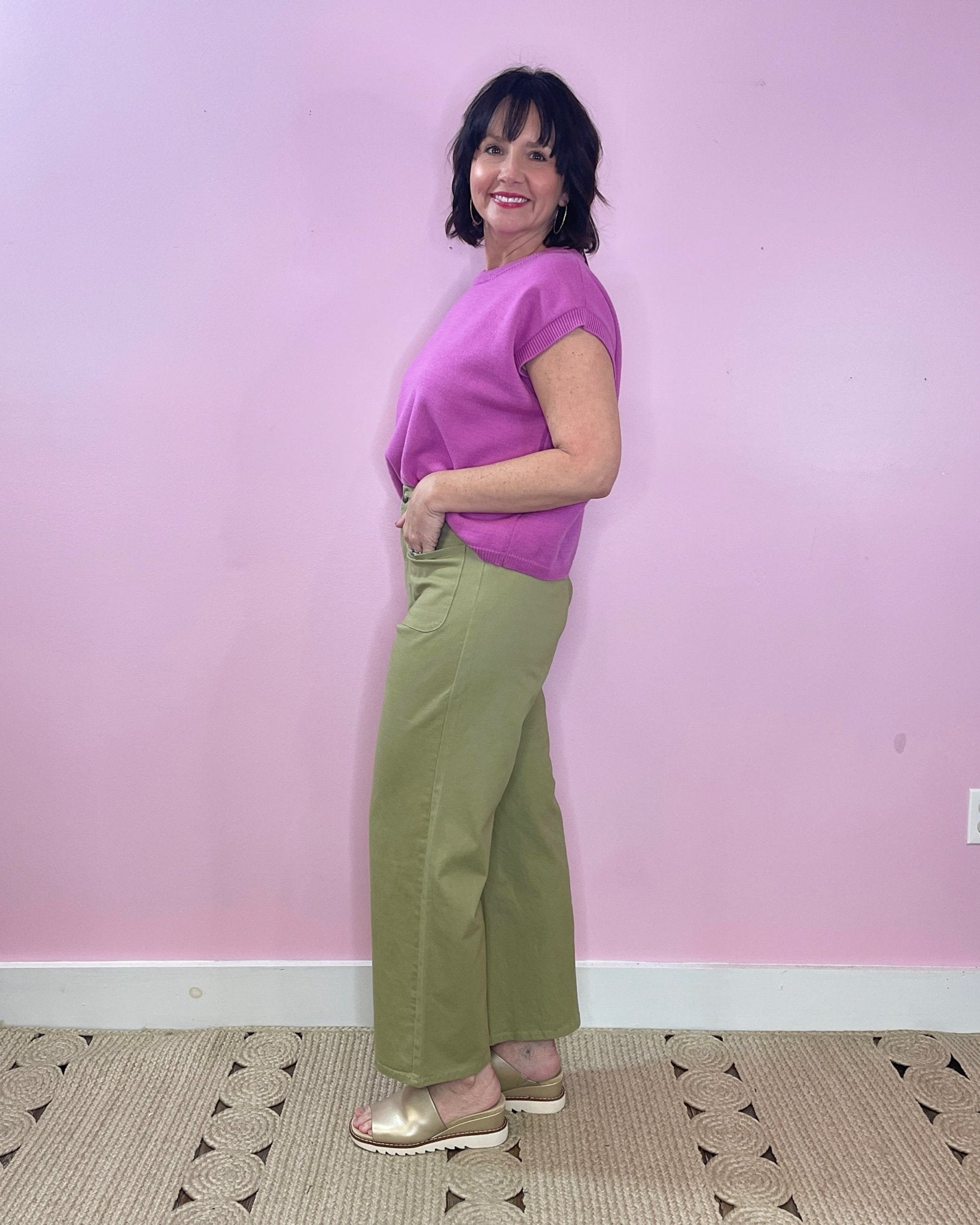 Good Evening Olive High Waist Wide Leg Patch Pocket Detail Pants - Jessi Jayne Boutique