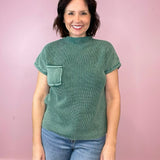 Dreamy Days Washed Mock Neck Knit Short Sleeve Sweater Top (4 colors) - Jessi Jayne Boutique