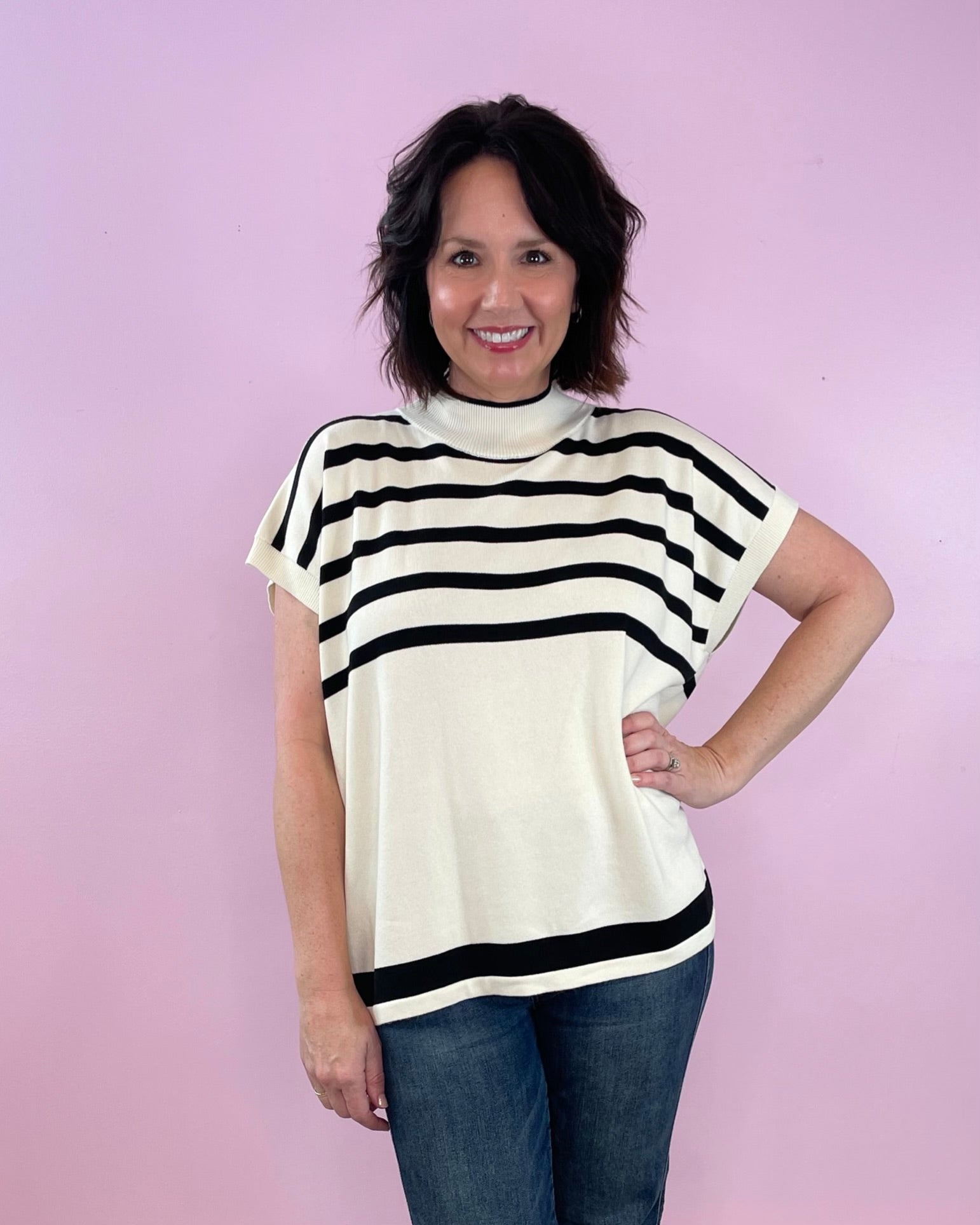 Ecru Classic Stripes Knit Top - Jessi Jayne Boutique