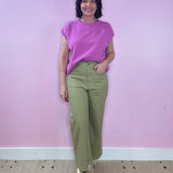 Good Evening Olive High Waist Wide Leg Patch Pocket Detail Pants - Jessi Jayne Boutique