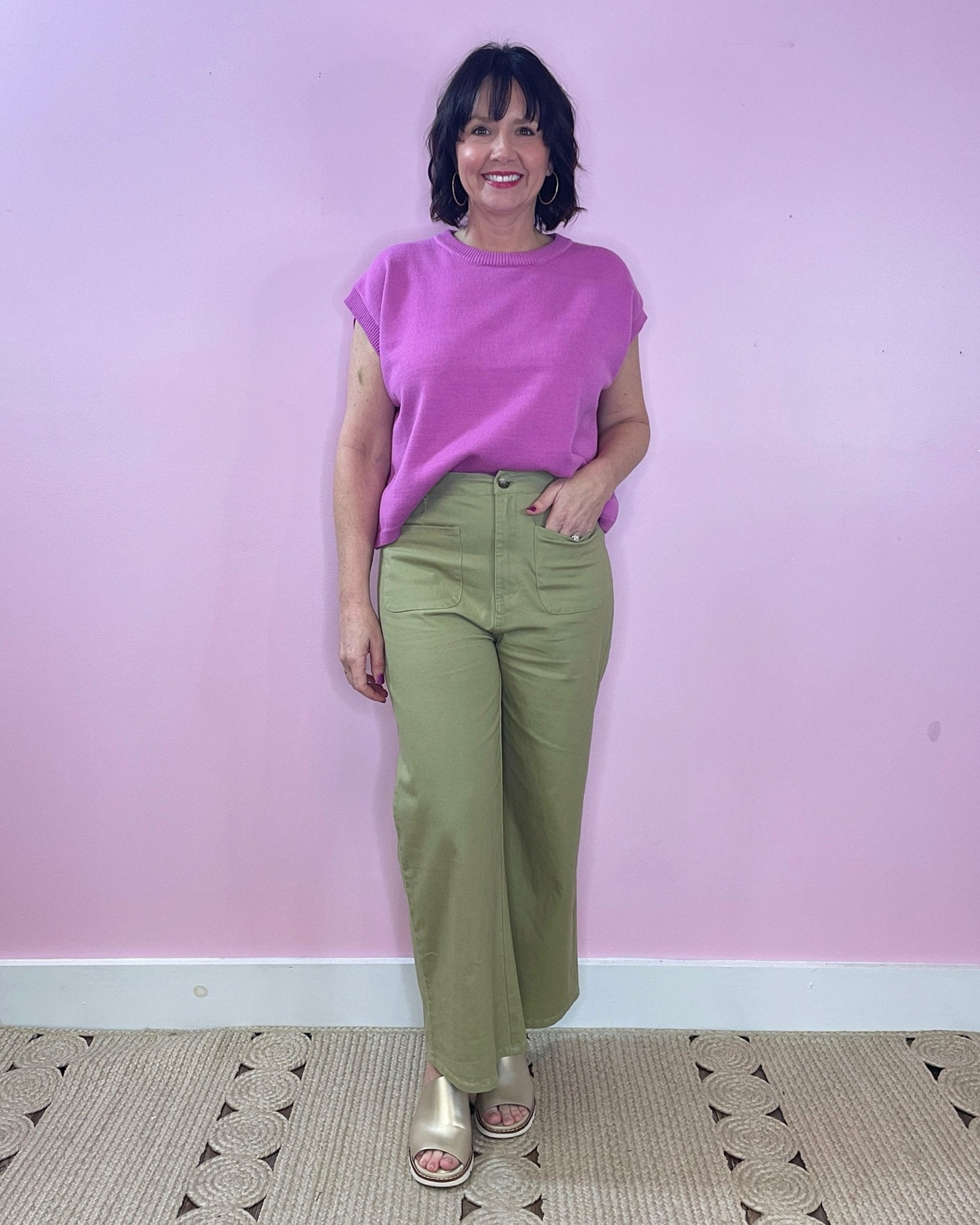 Good Evening Olive High Waist Wide Leg Patch Pocket Detail Pants - Jessi Jayne Boutique