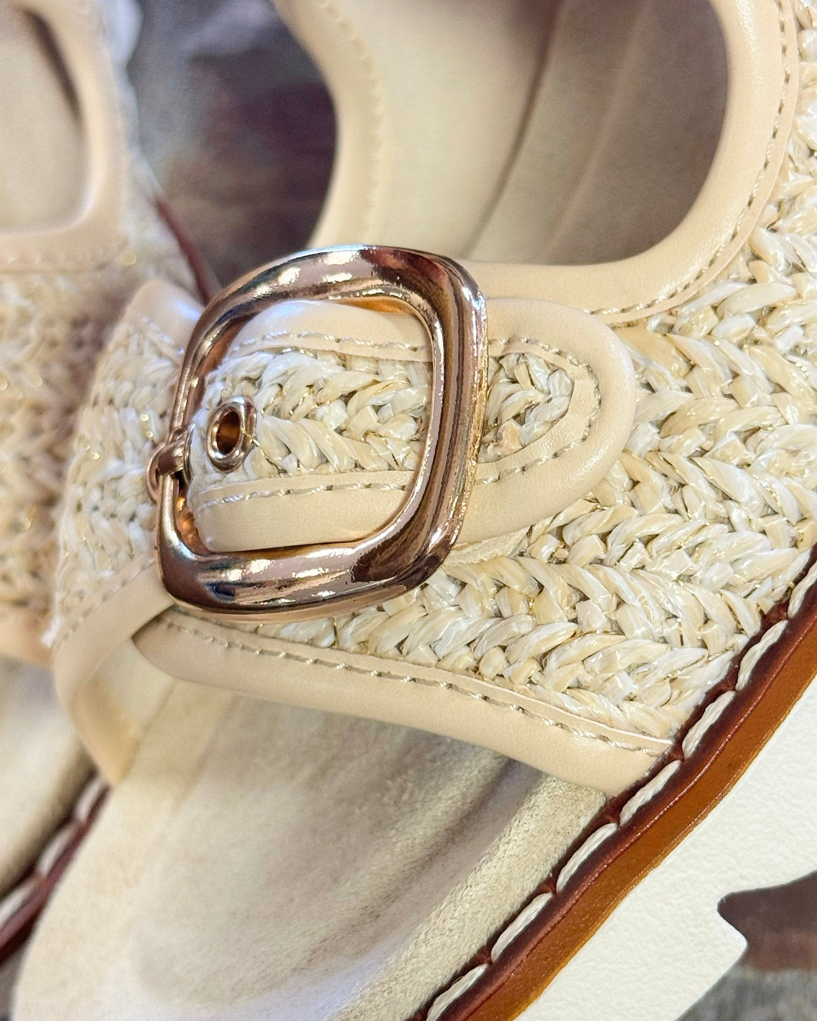 On It Gold Comb Buckle Detail Wedge Sandals - Jessi Jayne Boutique