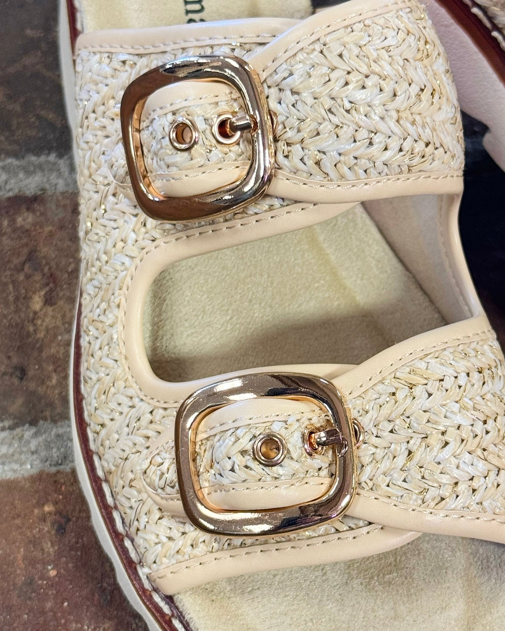 On It Gold Comb Buckle Detail Wedge Sandals - Jessi Jayne Boutique