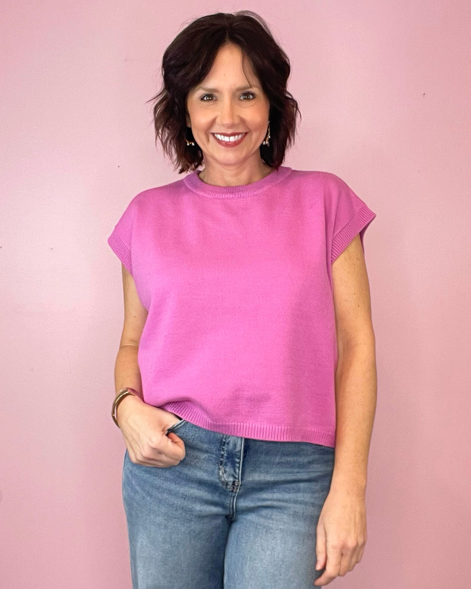 Elan Viscose short sleeve sweater vest - Jessi Jayne Boutique