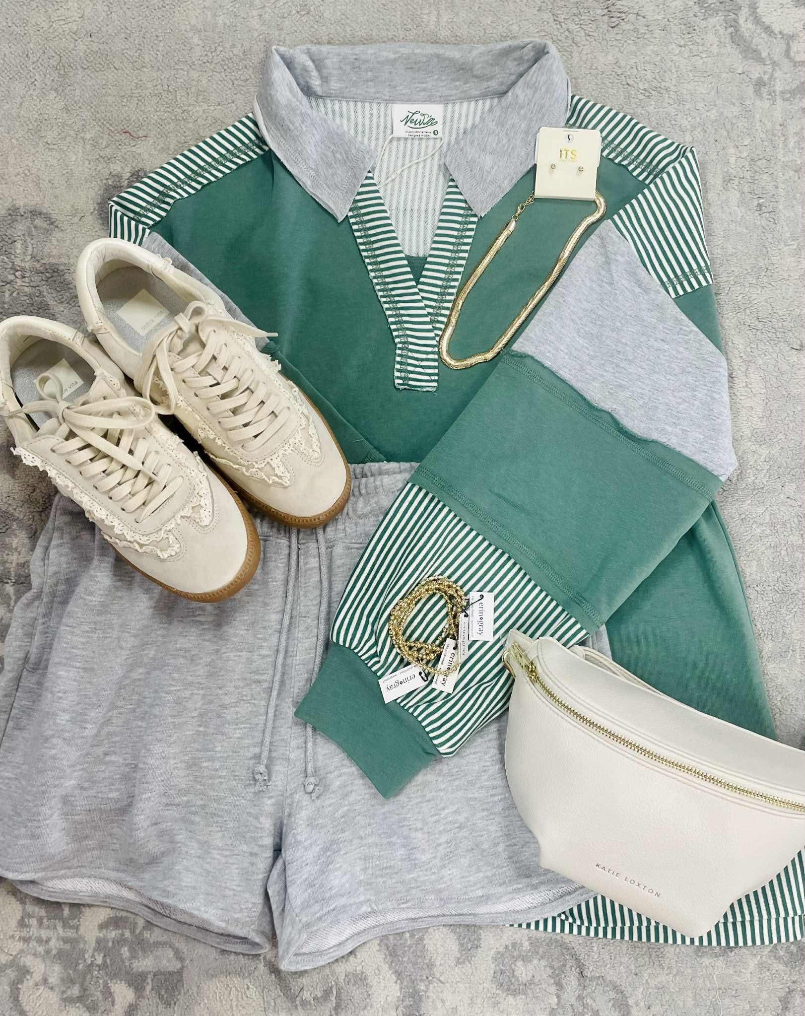 Sage Stripes Mixed Media Top - Jessi Jayne Boutique