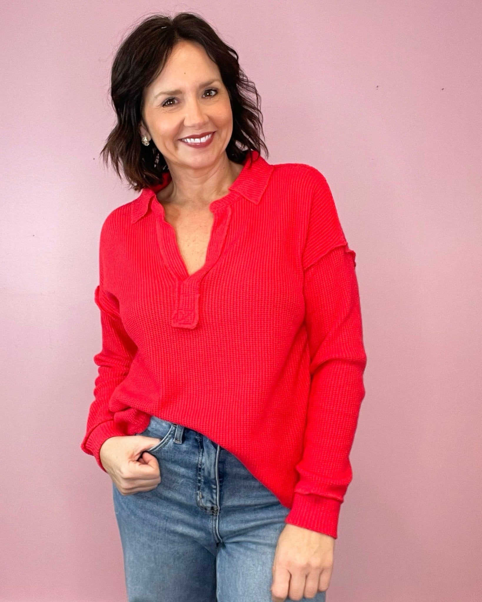 Emily Exposed Seam Collared Sweater (2 Colors) - Jessi Jayne Boutique