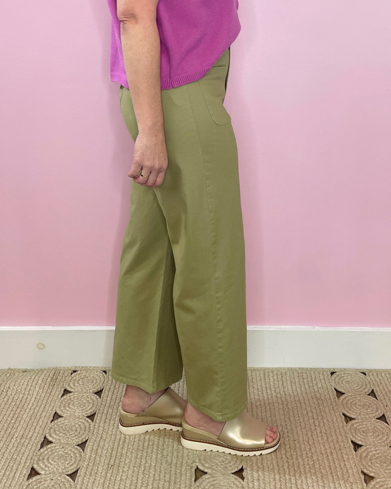 Good Evening Olive High Waist Wide Leg Patch Pocket Detail Pants - Jessi Jayne Boutique