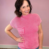 Dreamy Days Washed Mock Neck Knit Short Sleeve Sweater Top (4 colors) - Jessi Jayne Boutique