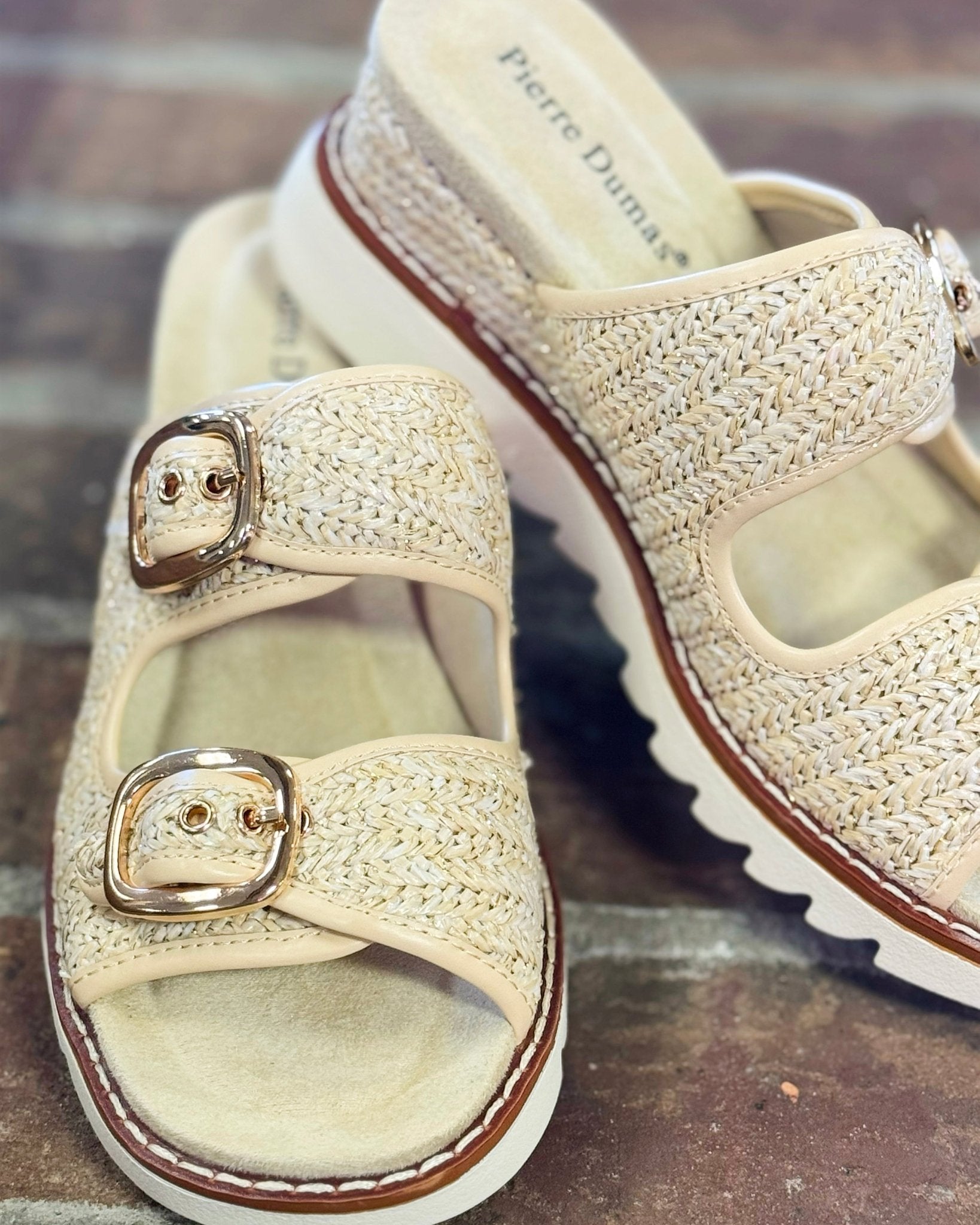 On It Gold Comb Buckle Detail Wedge Sandals - Jessi Jayne Boutique