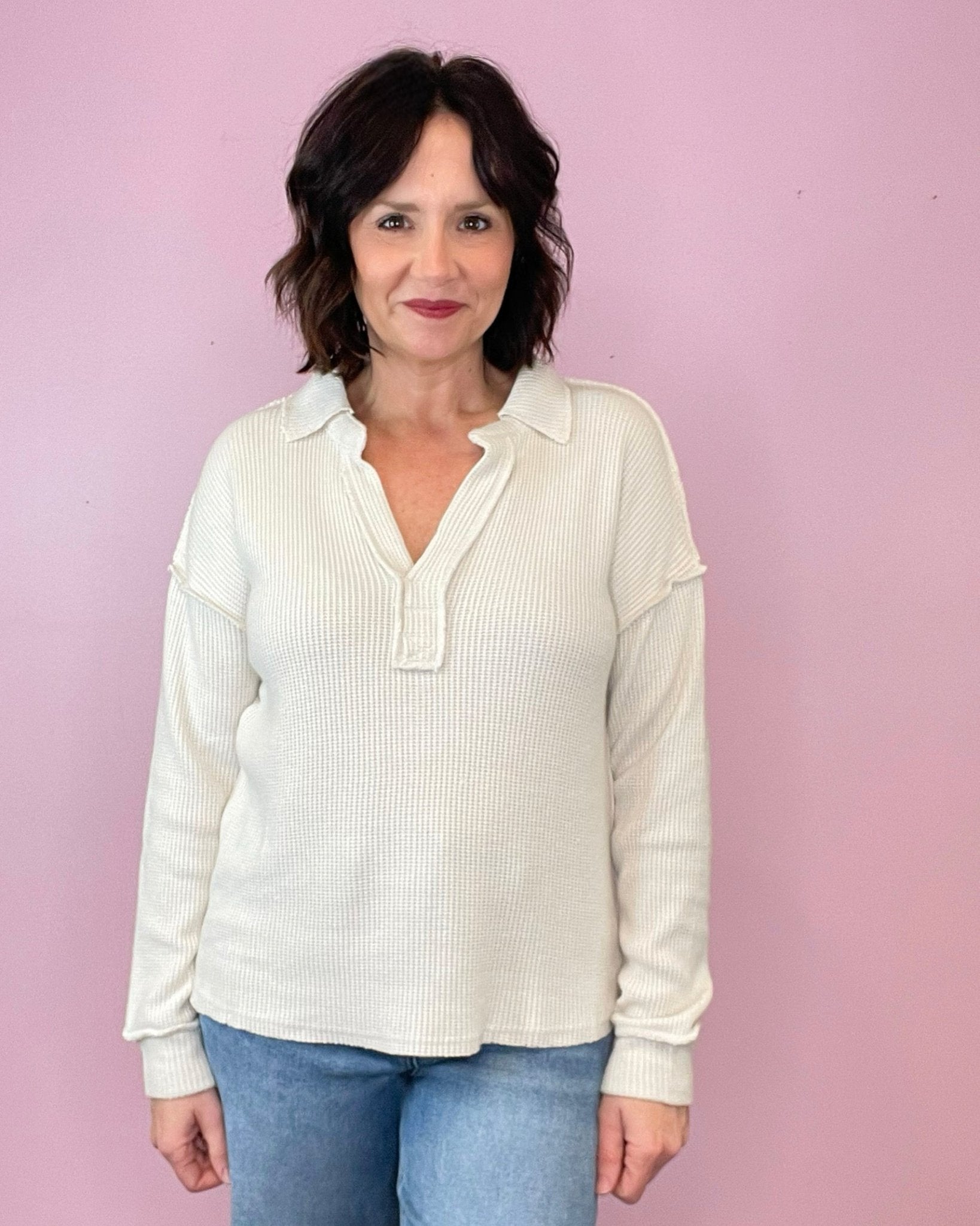 Emily Exposed Seam Collared Sweater (2 Colors) - Jessi Jayne Boutique