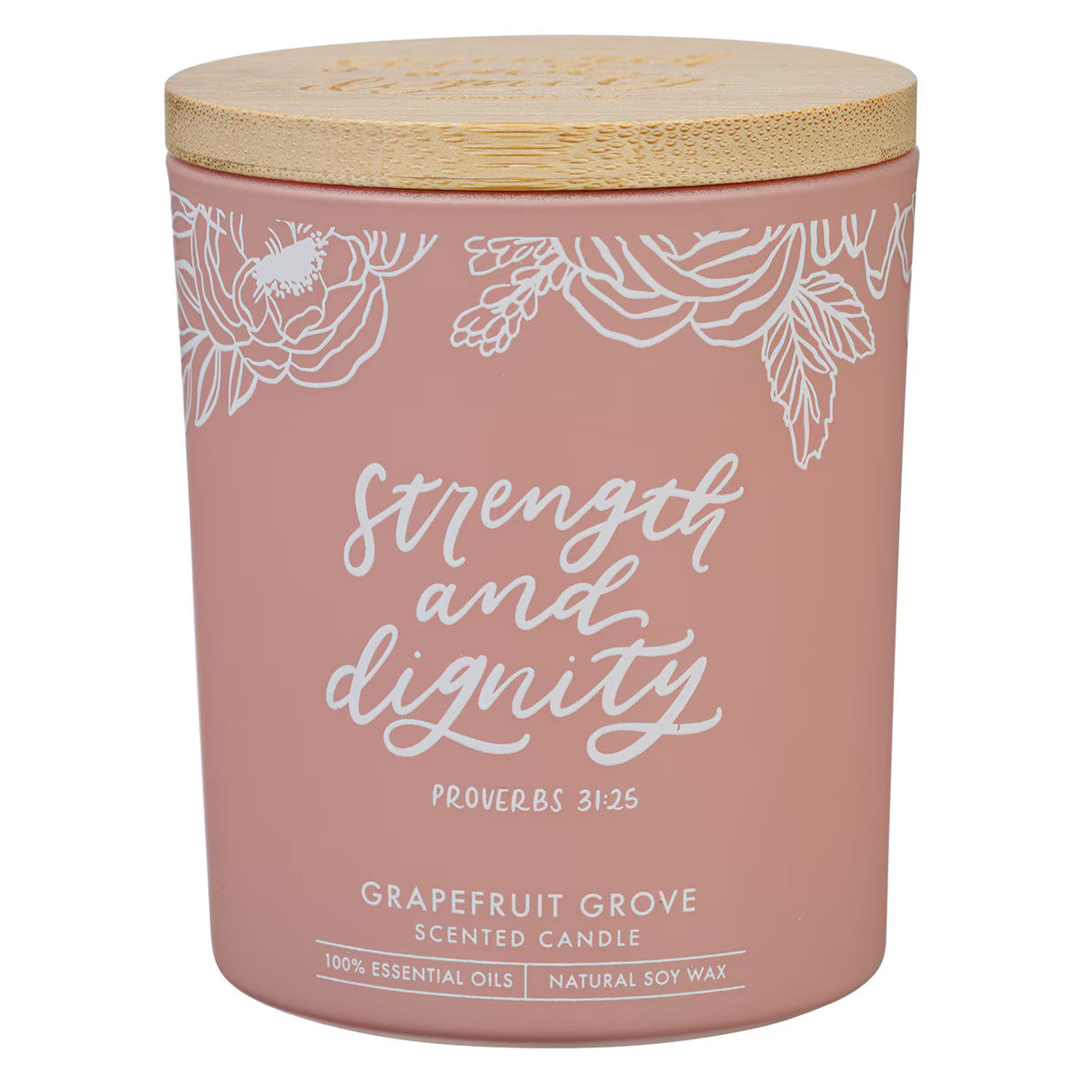 Strength and Dignity Grapefruit Scented Candle in a Peach Glass Jar- Proverbs 31:25 - Jessi Jayne Boutique