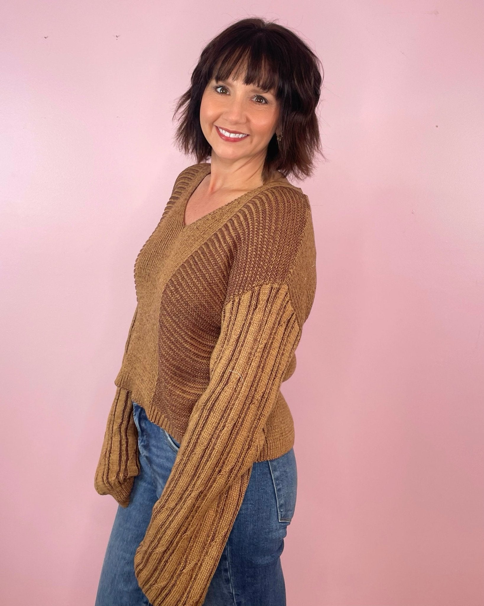 Mocha Even Better Knit Contrast Sweater - Jessi Jayne Boutique