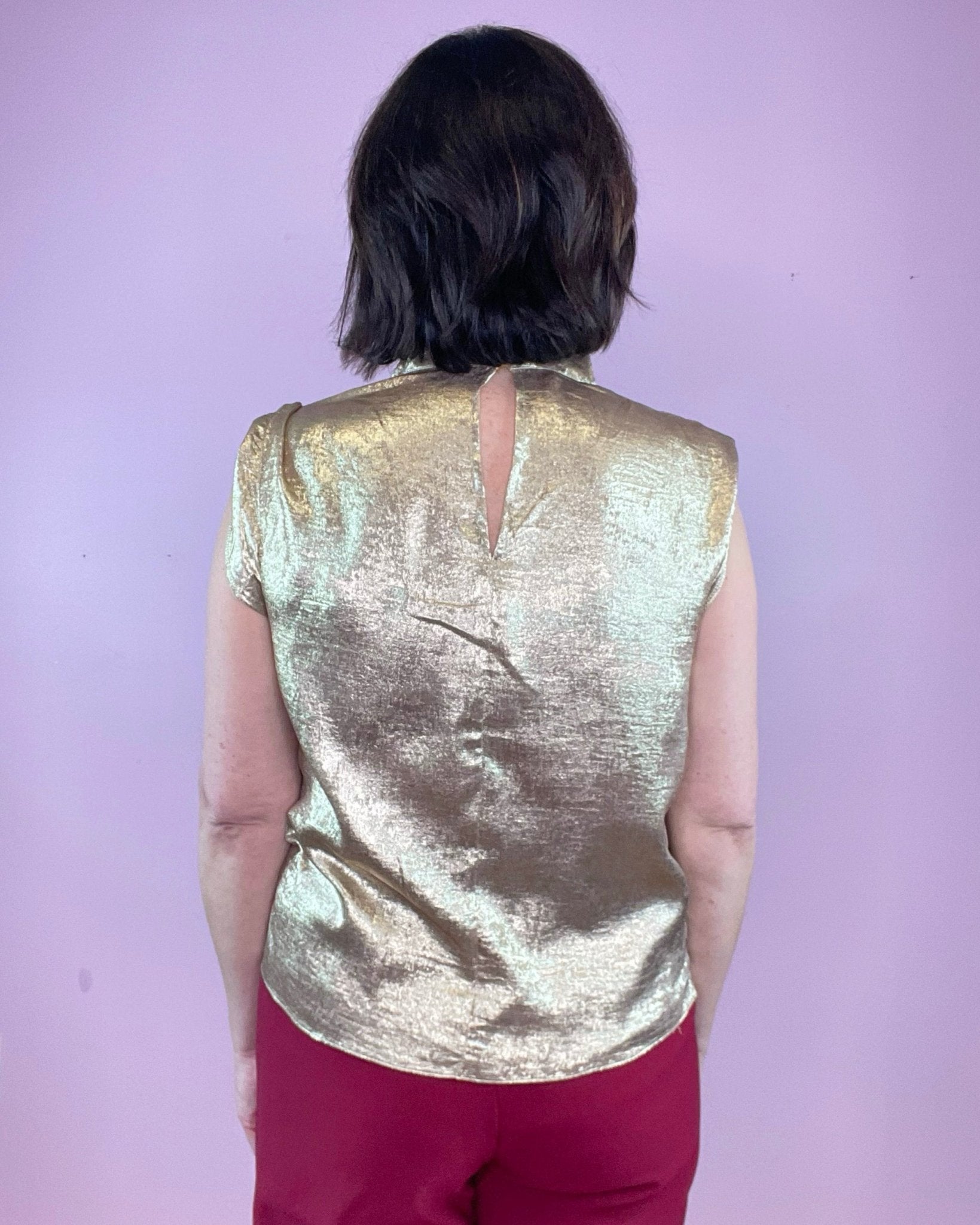 Never Want To Stop Taupe Shimmer Cowl Neck Sleeveless Lurex Top - Jessi Jayne Boutique
