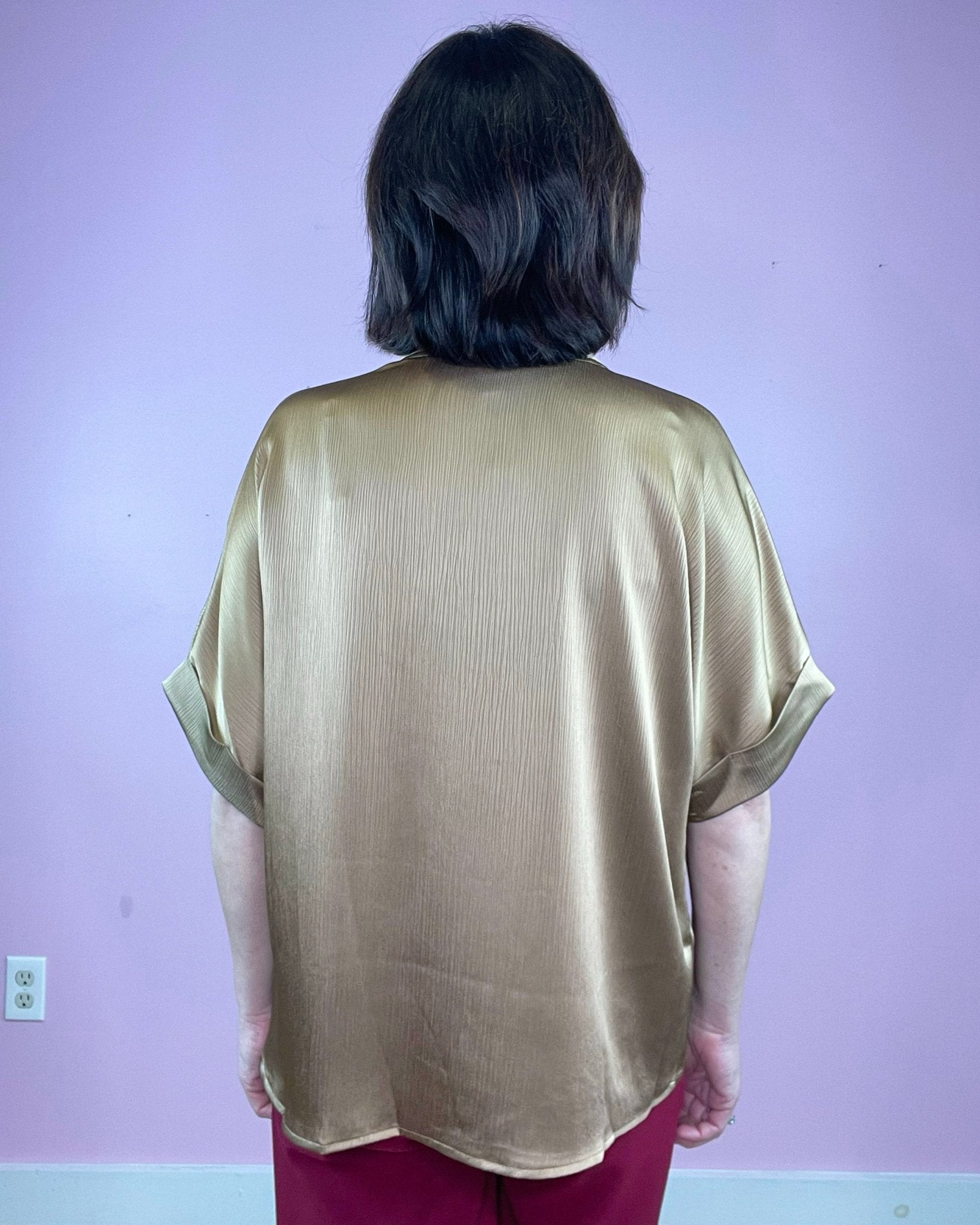 A Little Elegance Taupe Shimmer N Neck Flowy Blouse - Jessi Jayne Boutique