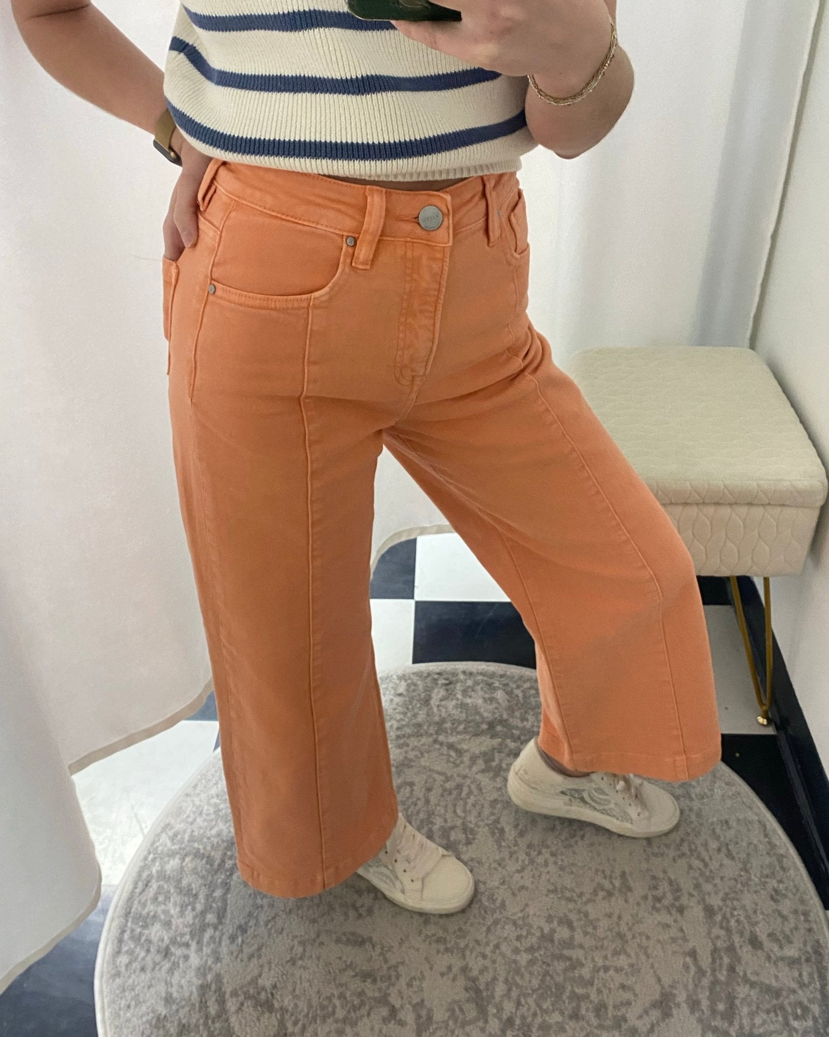 Risen Peachy Coral Tummy - Control Wide - Leg Crop Jeans - Jessi Jayne Boutique