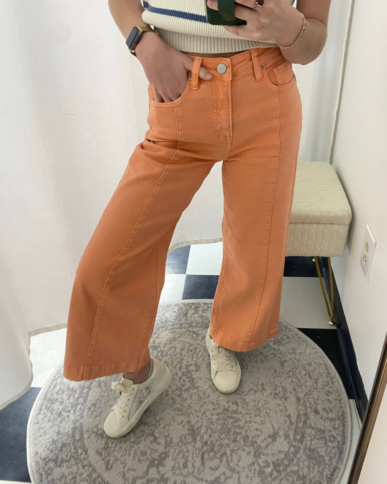 Risen Peachy Coral Tummy - Control Wide - Leg Crop Jeans - Jessi Jayne Boutique
