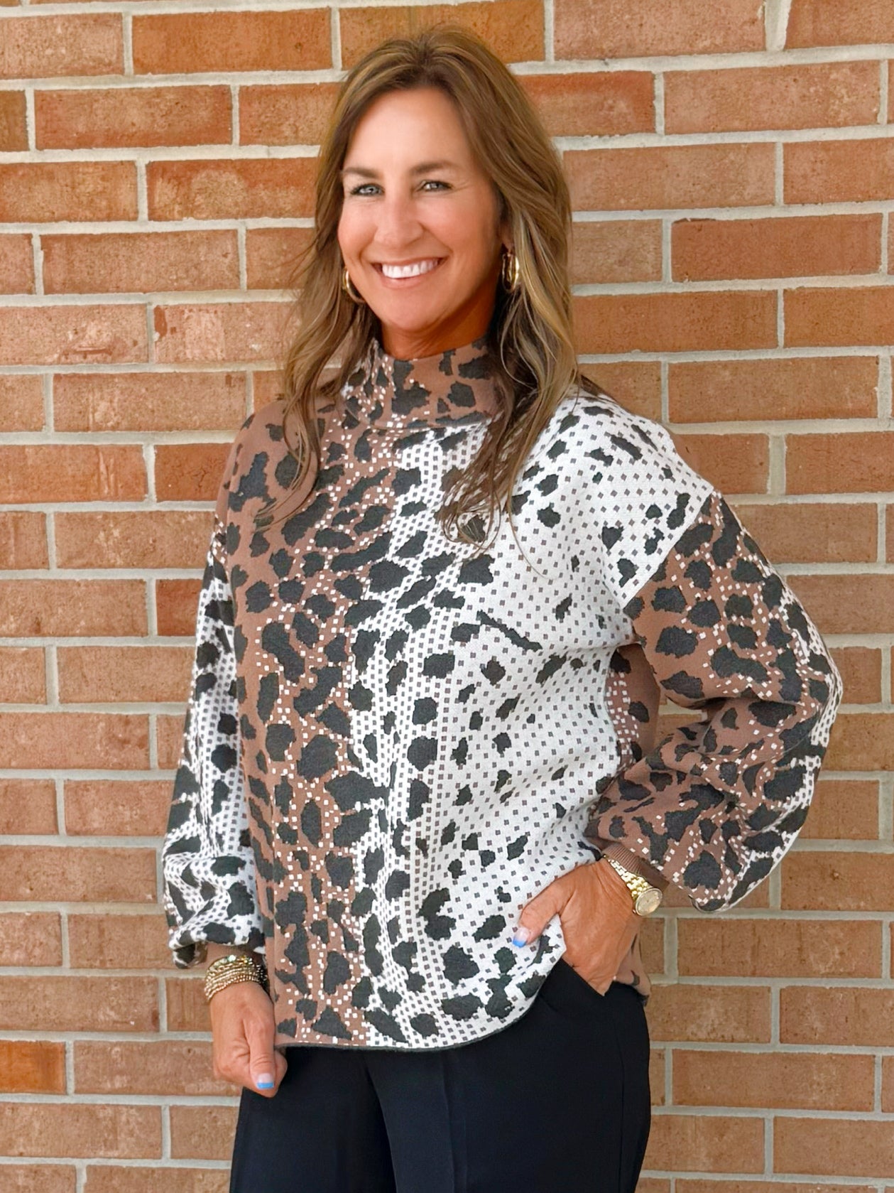 Wild Mosaic Mock Neck Sweater - Jessi Jayne Boutique