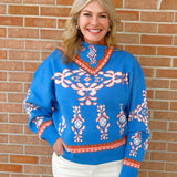 Sapphire Medallion Knit Sweater - Jessi Jayne Boutique