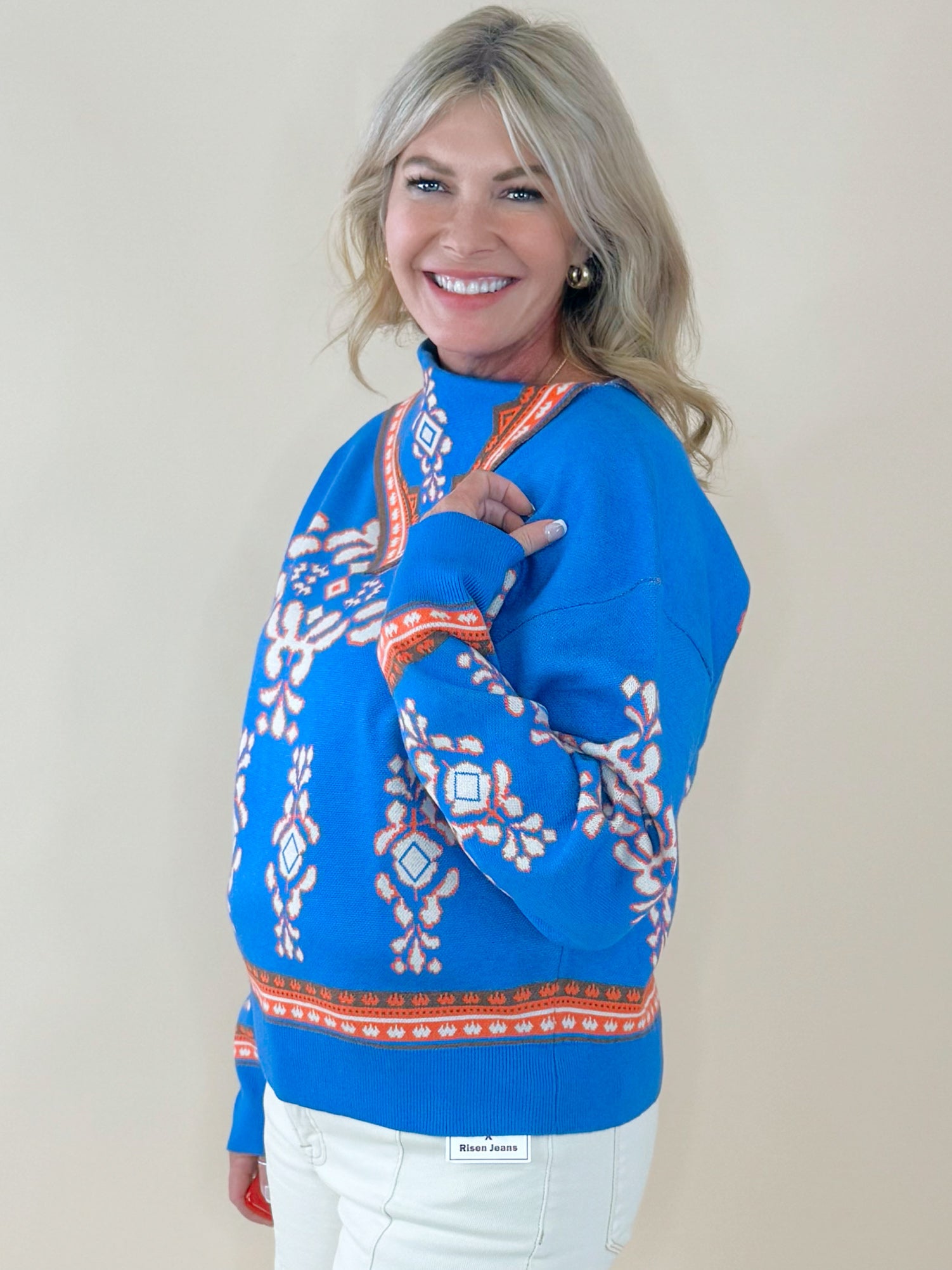 Sapphire Medallion Knit Sweater - Jessi Jayne Boutique