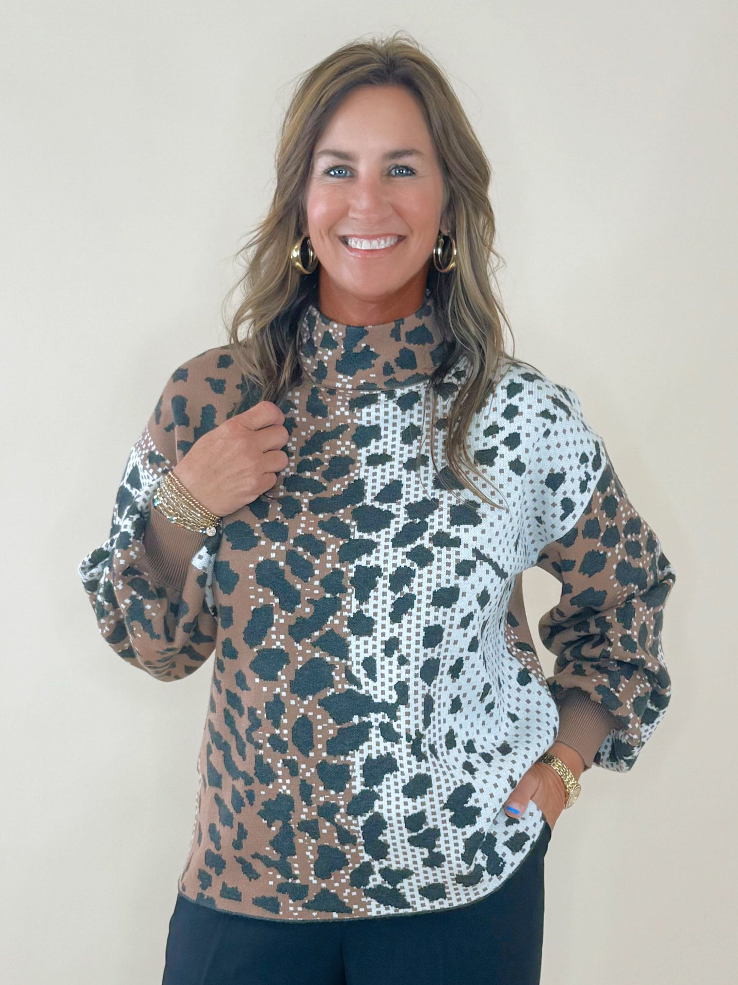 Wild Mosaic Mock Neck Sweater - Jessi Jayne Boutique