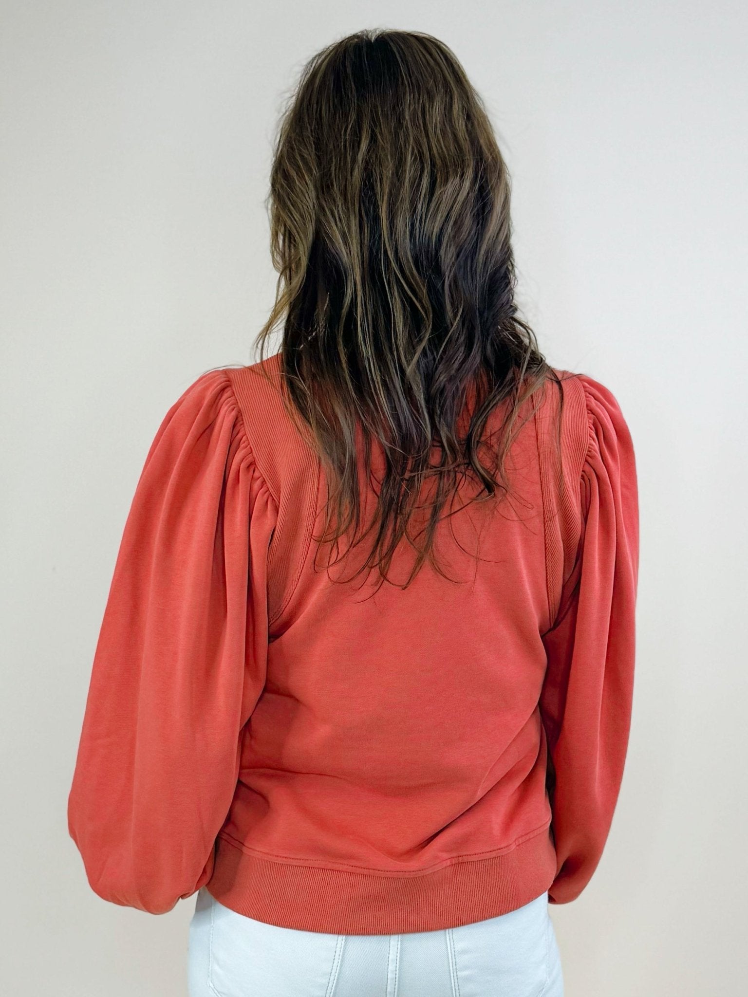 Brick Red Puff Sleeve Sweatshirt - Jessi Jayne Boutique