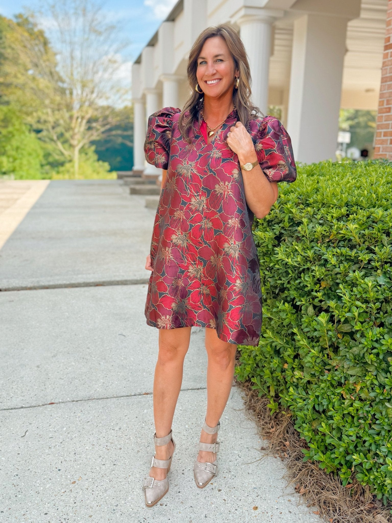 Vienna Floral Jacquard Event Dress - Jessi Jayne Boutique
