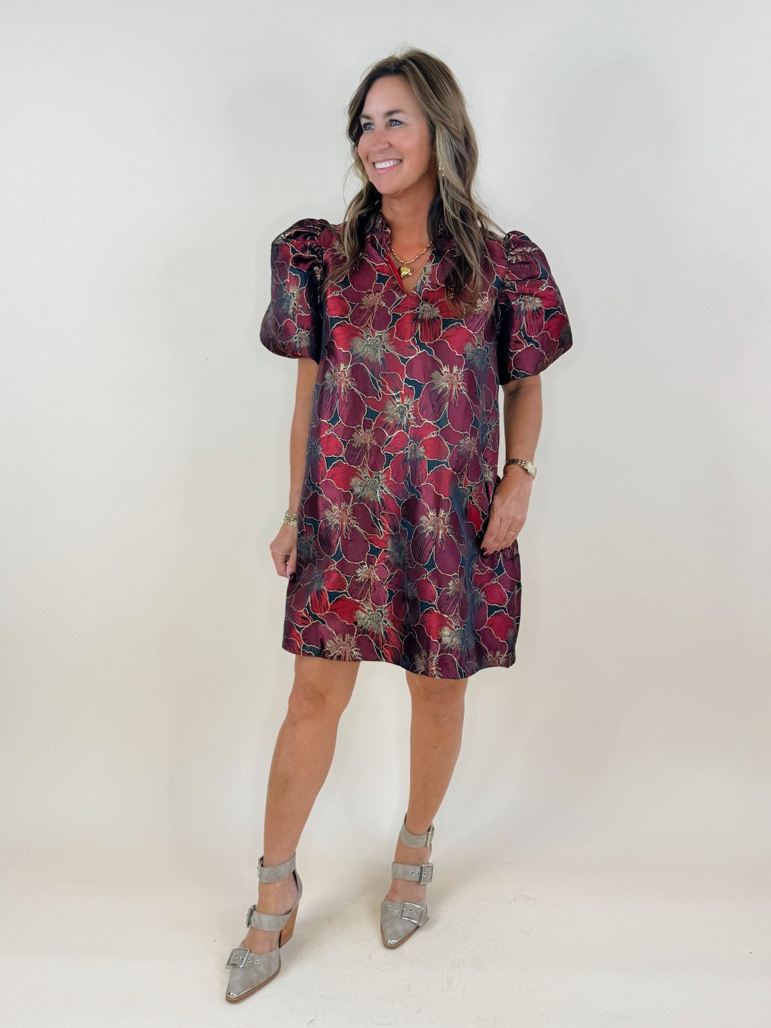 Vienna Floral Jacquard Event Dress - Jessi Jayne Boutique