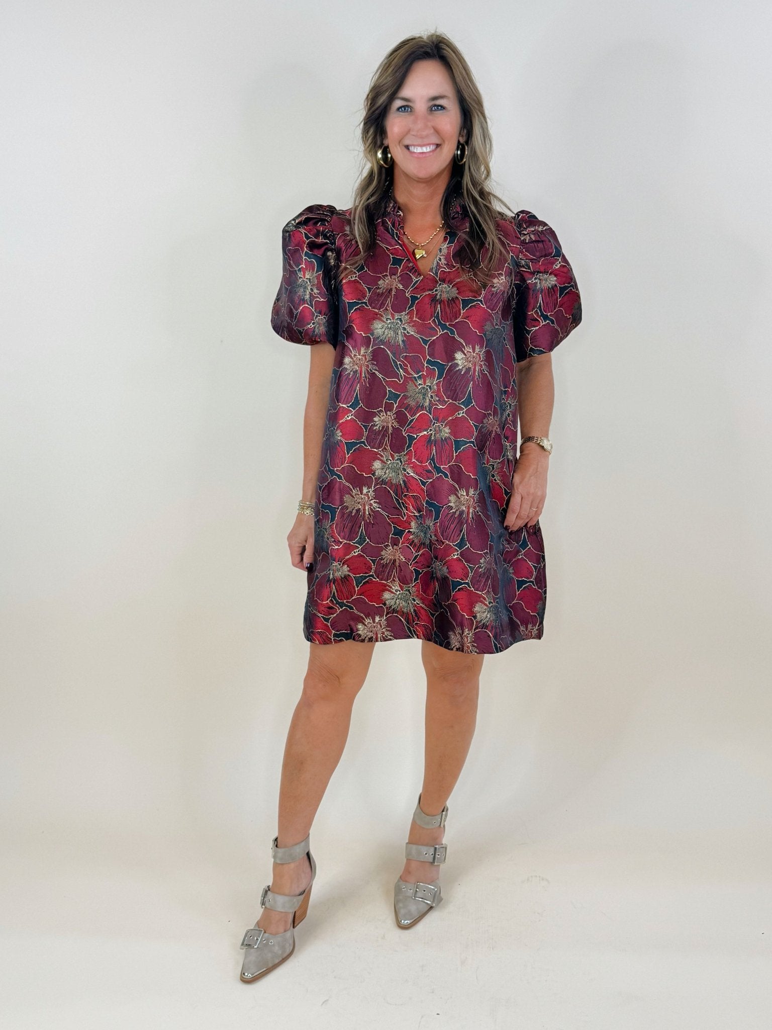 Vienna Floral Jacquard Event Dress - Jessi Jayne Boutique