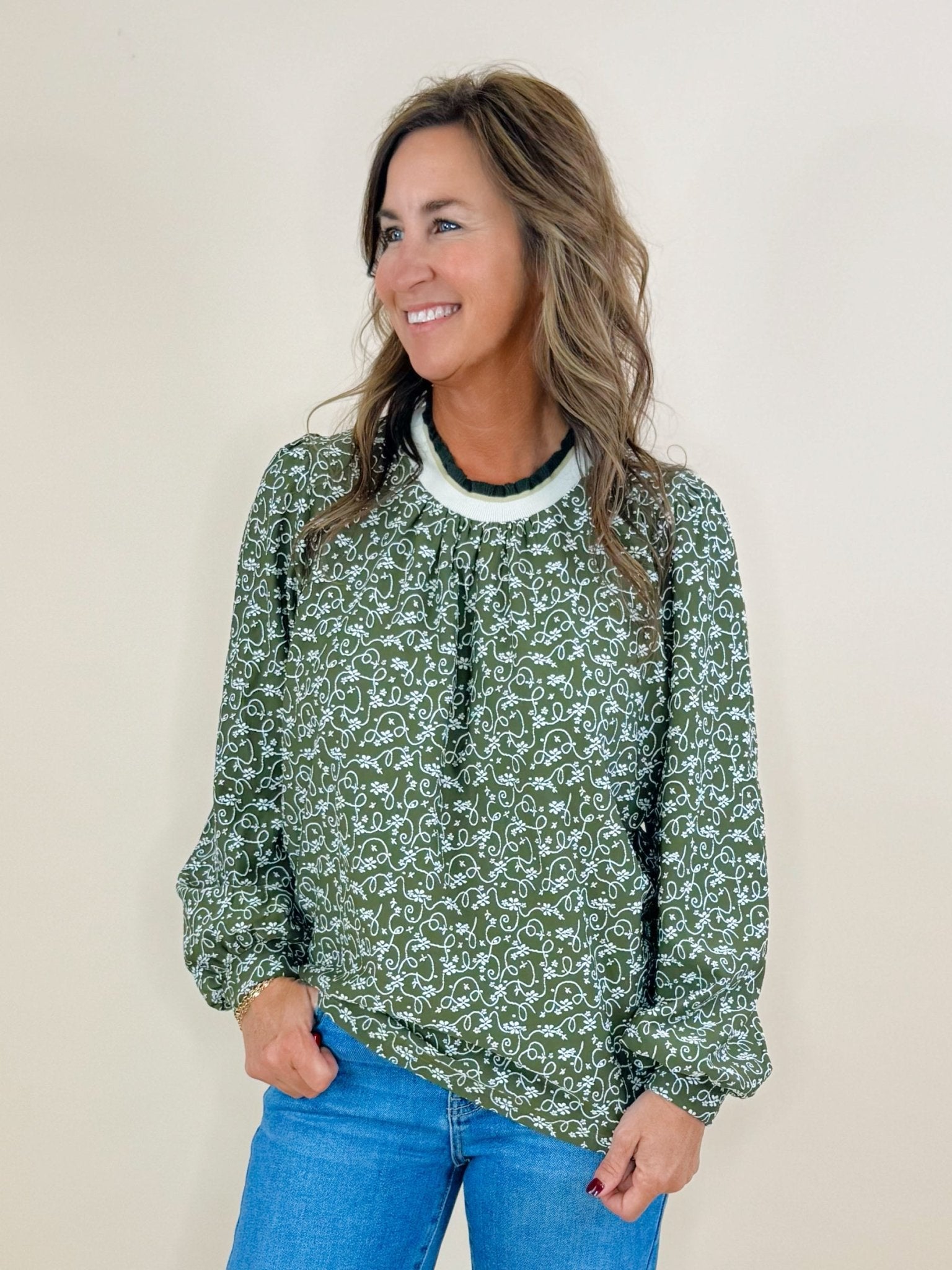 Clara Vine Print Filigree Blouse - Jessi Jayne Boutique