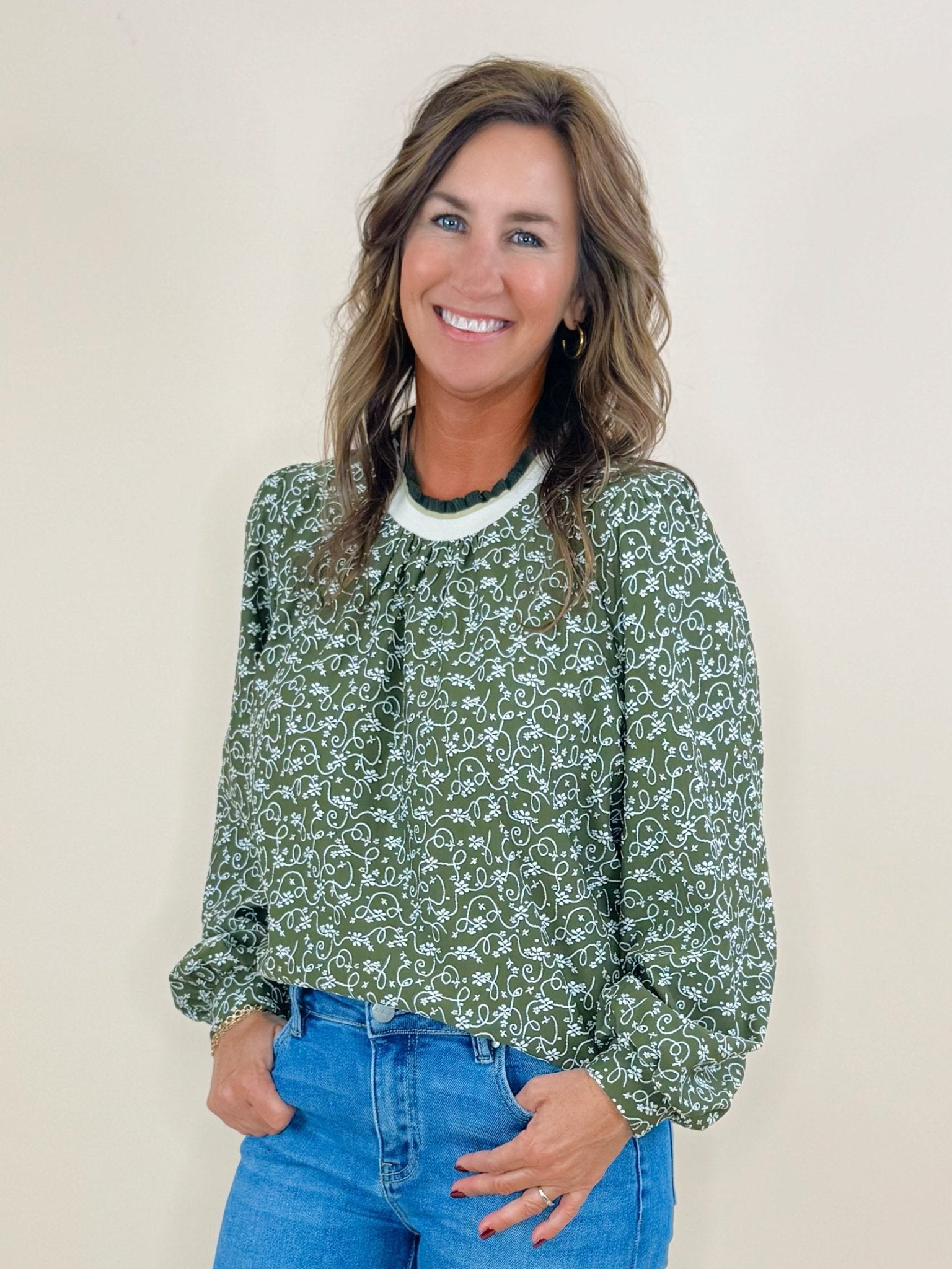 Clara Vine Print Filigree Blouse - Jessi Jayne Boutique