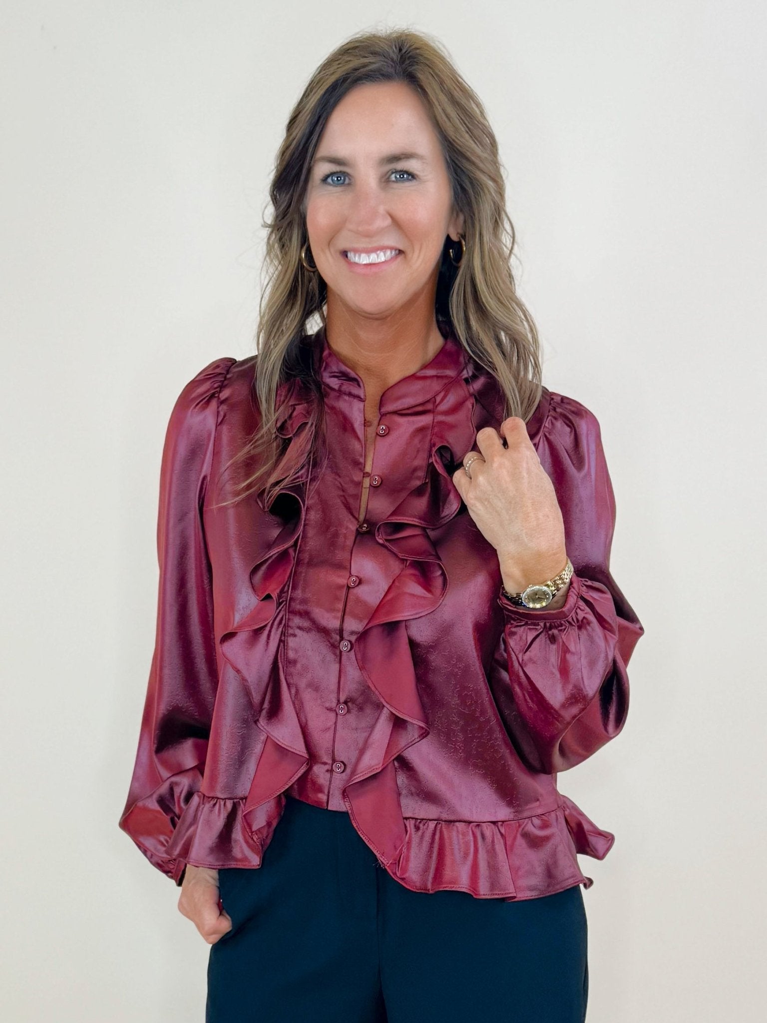 Camille Ruffle Detail Blouse - Jessi Jayne Boutique