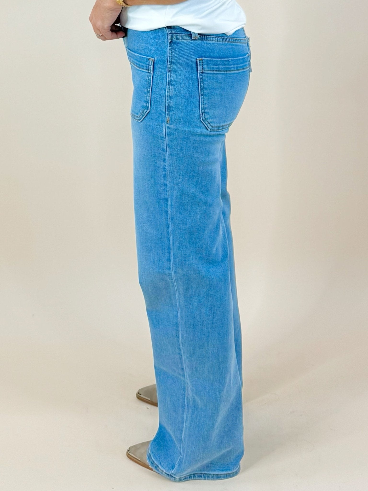 Put You First High Rise Vervet Patch Pocket Wide Leg Jeans 32" Inseam - Jessi Jayne Boutique