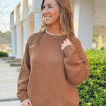 Chestnut Contrast Stitch Pullover - Jessi Jayne Boutique