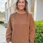 Chestnut Contrast Stitch Pullover - Jessi Jayne Boutique