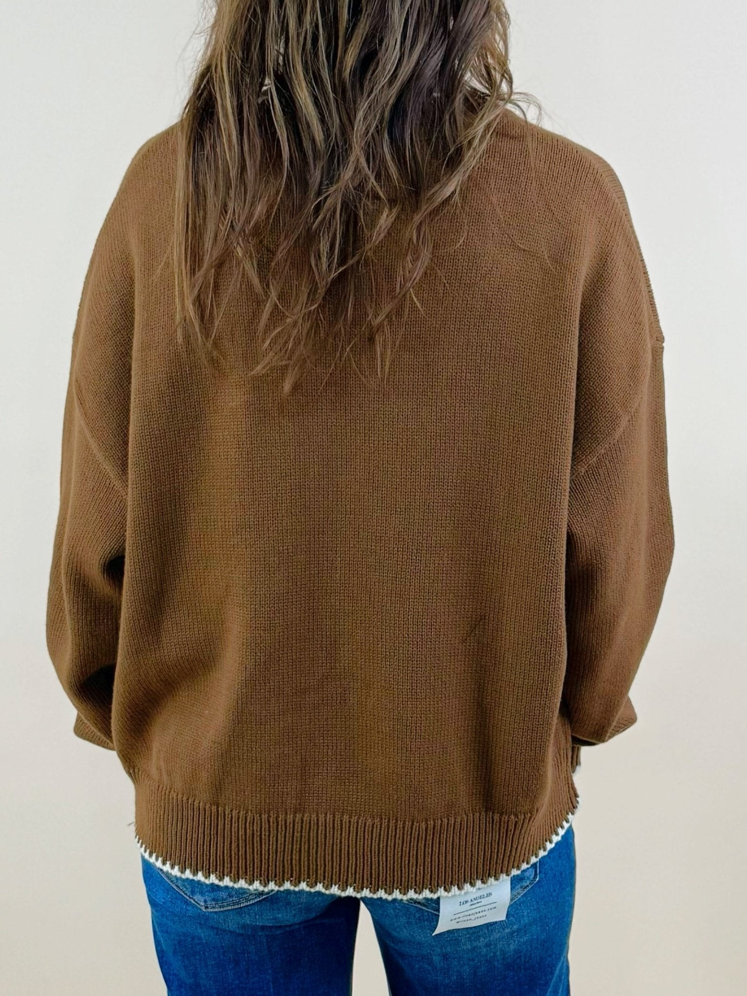 Chestnut Contrast Stitch Pullover - Jessi Jayne Boutique