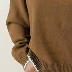 Chestnut Contrast Stitch Pullover - Jessi Jayne Boutique