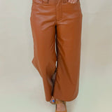 Judy Blue Tummy Control Camel Faux Leather Cropped Wide-Leg Pants