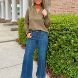 Olive Luxe Suede V - Neck Blouse - Jessi Jayne Boutique