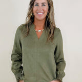 Olive Luxe Suede V - Neck Blouse - Jessi Jayne Boutique